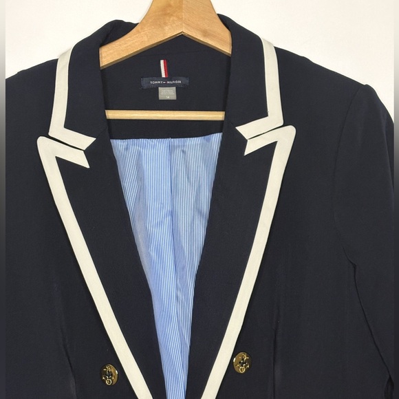 Tommy Hilfiger Dark Blue Blazer with White Accents Size 14 - Picture 4 of 11